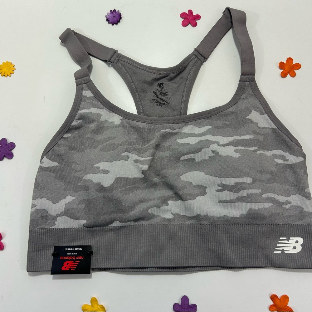 New Balance Gray Camouflage Non-Wired Sports Bra, XXL NWT